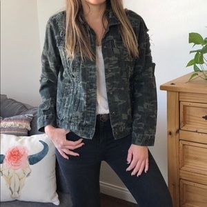 Distressed Army Camo Jean Jacket